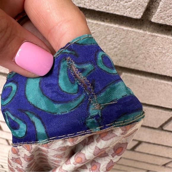 Boho Reversible Silk Wrap Skirt Blue & Peach Print – Made in India One Size - Picture 9 of 10